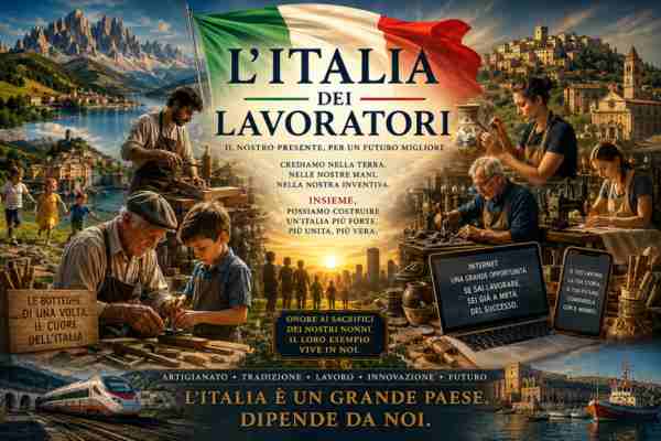 L'Italia dei Lavoratori. Carissimi voi tutti, carissimi italiani, come tutti ben sapete, la nostra bellissima nazione è valida sotto ogni aspetto...