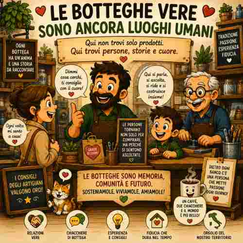 Le Botteghe Vere Sono Ancora Luoghi Umani. Perché una vera bottega non vende soltanto prodotti, ma crea relazioni, memoria e comunità.